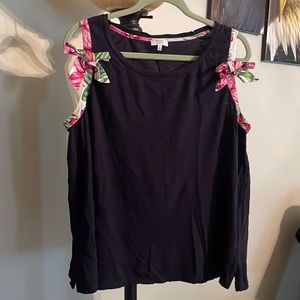 Navy blue tank with floral print bows